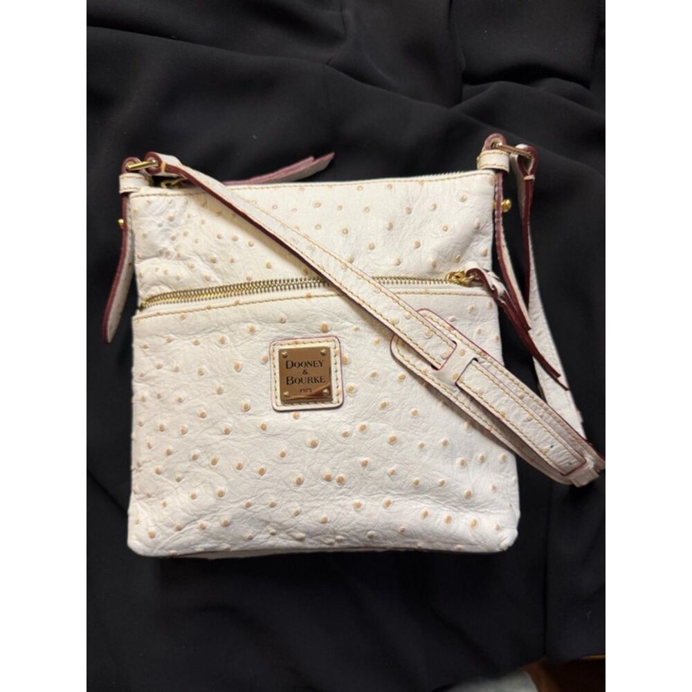 Dooney & Bourke Ostrich Embossed Leather Crossbody Bag White Cream